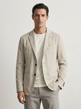 Paoloni Men's Blazer Cotton Beige Unlined Long Sleeves Multipockets Size 50